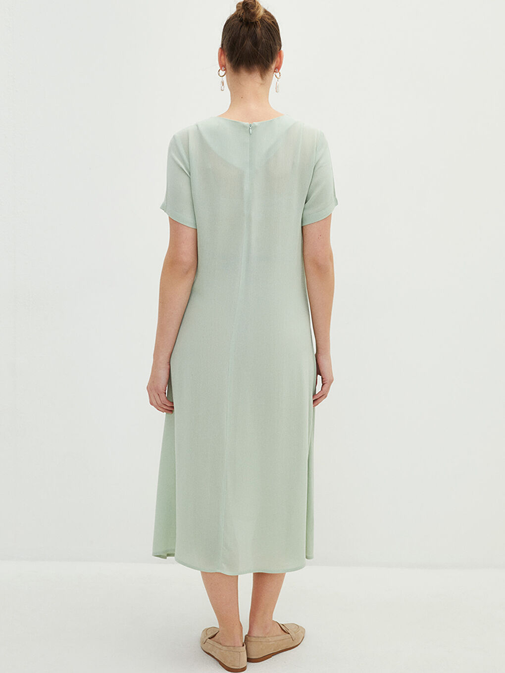 LCWAIKIKI Maternity Crew Neck Straight Short Sleeve Viscose Maternity Dress -S2AI59Z8-RQ2