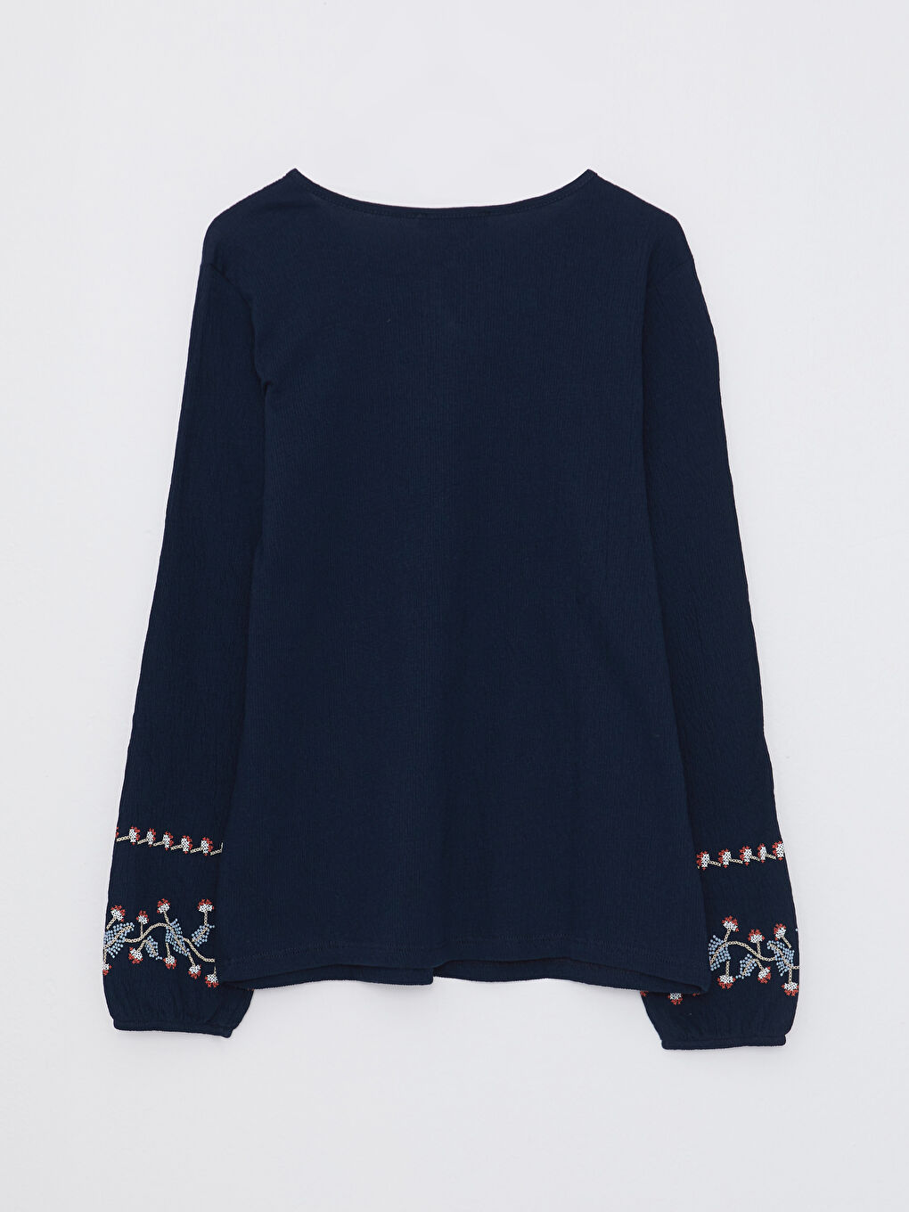 Lapel Collar Embroidered Long Sleeve Women's T-Shirt-6