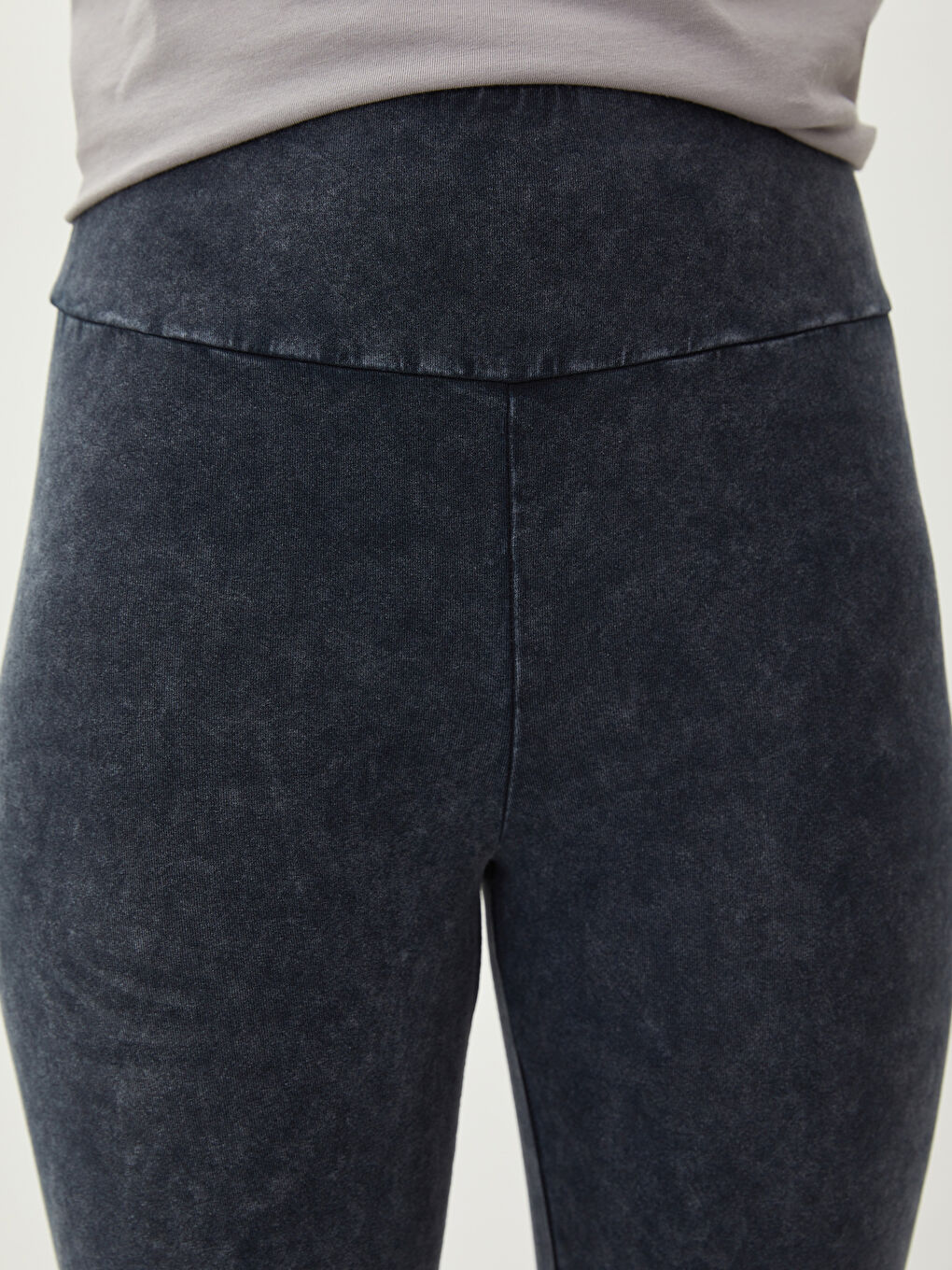 Siyah Kadın Beli Lastikli Düz Tayt-3