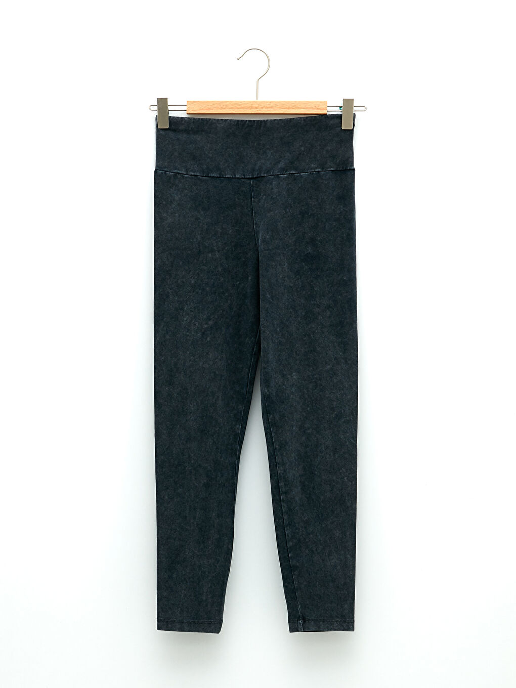 Siyah Kadın Beli Lastikli Düz Tayt-6