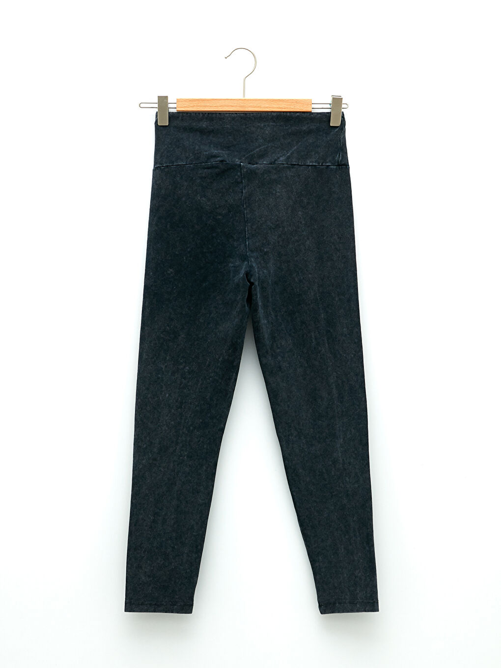 Siyah Kadın Beli Lastikli Düz Tayt-7