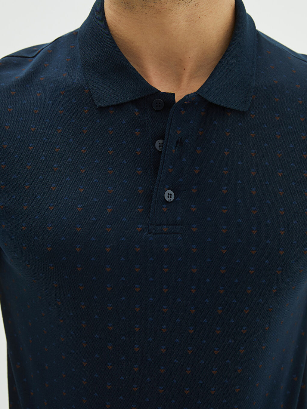 Lacivert Polo Yaka Kısa Kollu Desenli Erkek Tişört-3