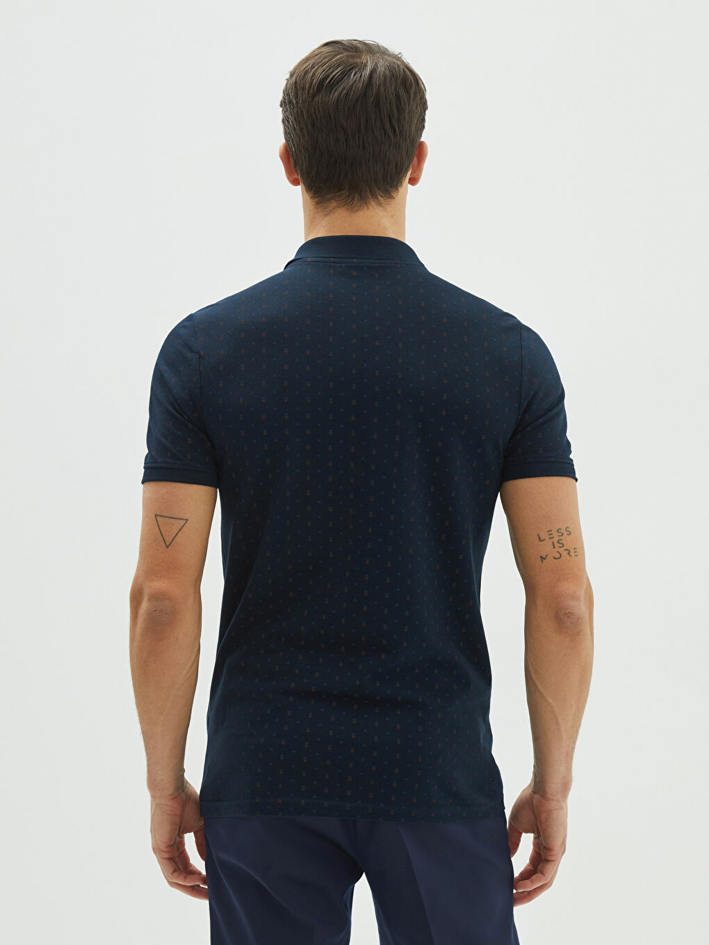Lacivert Polo Yaka Kısa Kollu Desenli Erkek Tişört-4