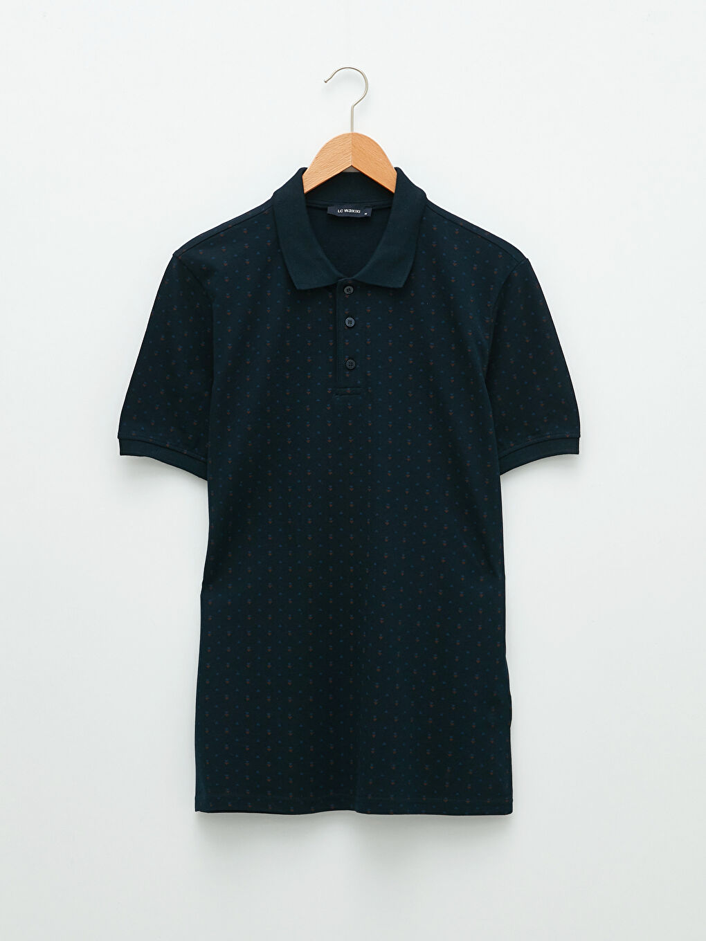 Lacivert Polo Yaka Kısa Kollu Desenli Erkek Tişört-5