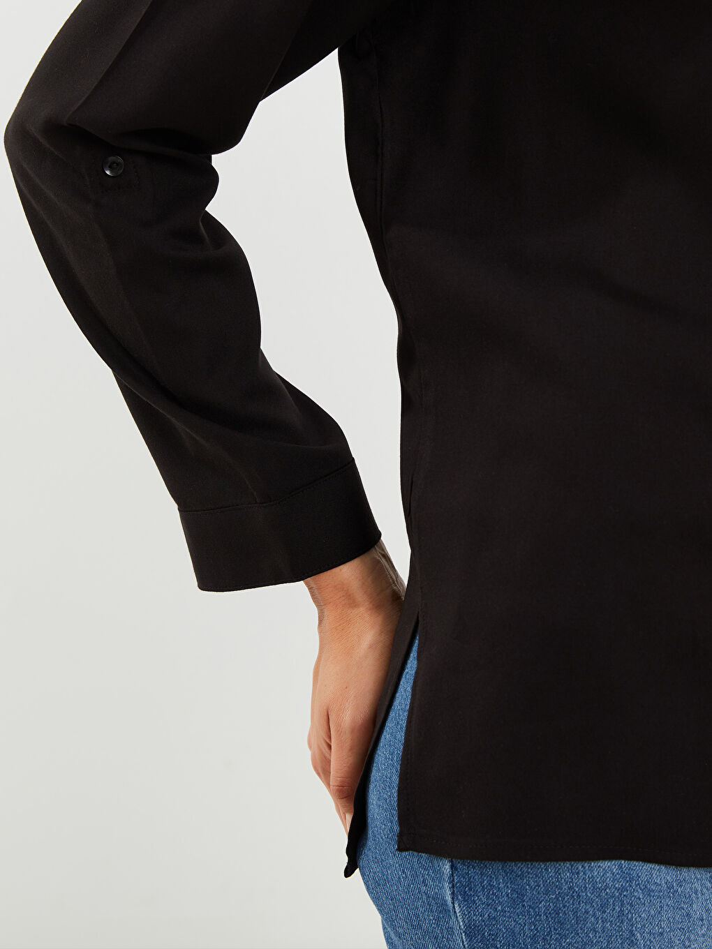 V Neck Straight Long Sleeve Viscose Women's Blouse-4