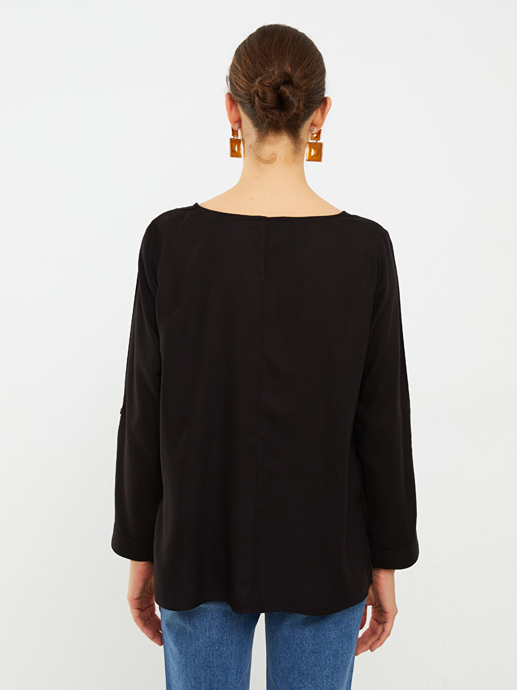 V Neck Straight Long Sleeve Viscose Women's Blouse-5