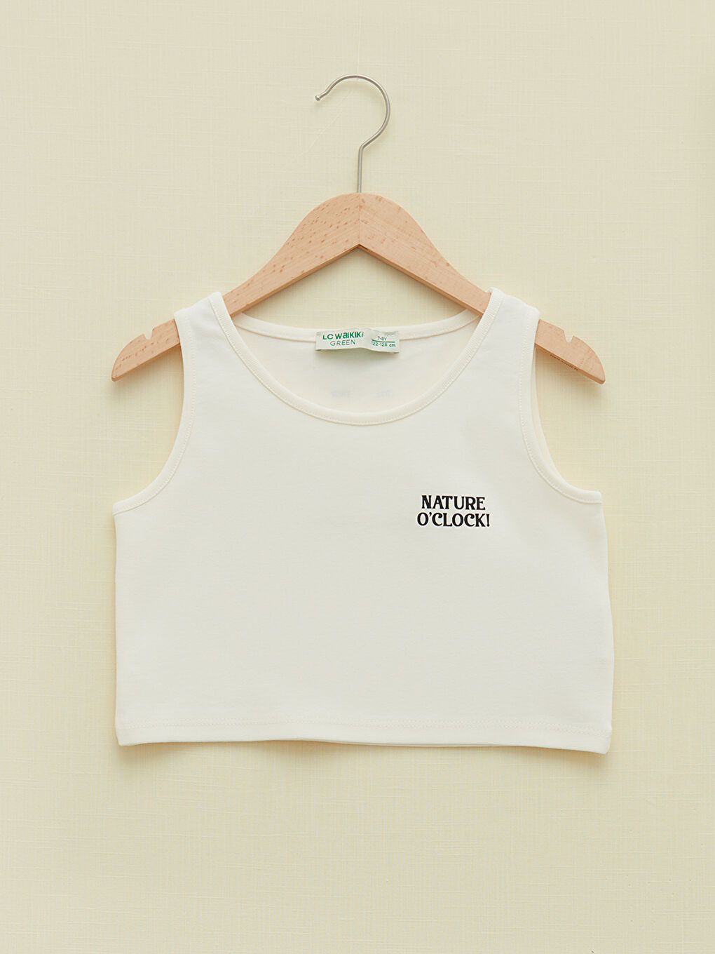 Ekru Bisiklet Yaka Baskılı Pamuklu Kız Çocuk Atlet