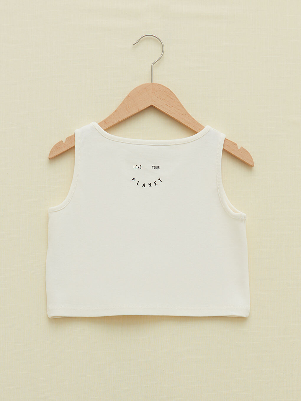 Ekru Bisiklet Yaka Baskılı Pamuklu Kız Çocuk Atlet-1