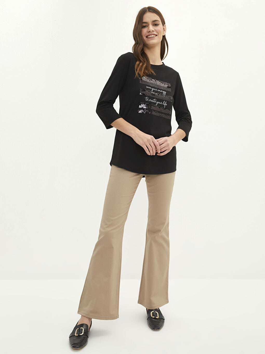 Crew Neck Sequin Embroidered Women's T-Shirt-2