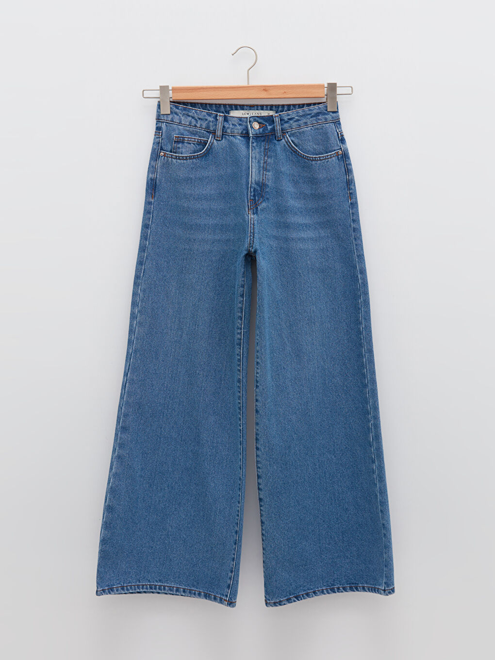 İndigo Standart Fit Cep Detaylı Geniş Paça Rodeo Kadın Jean Pantolon-5