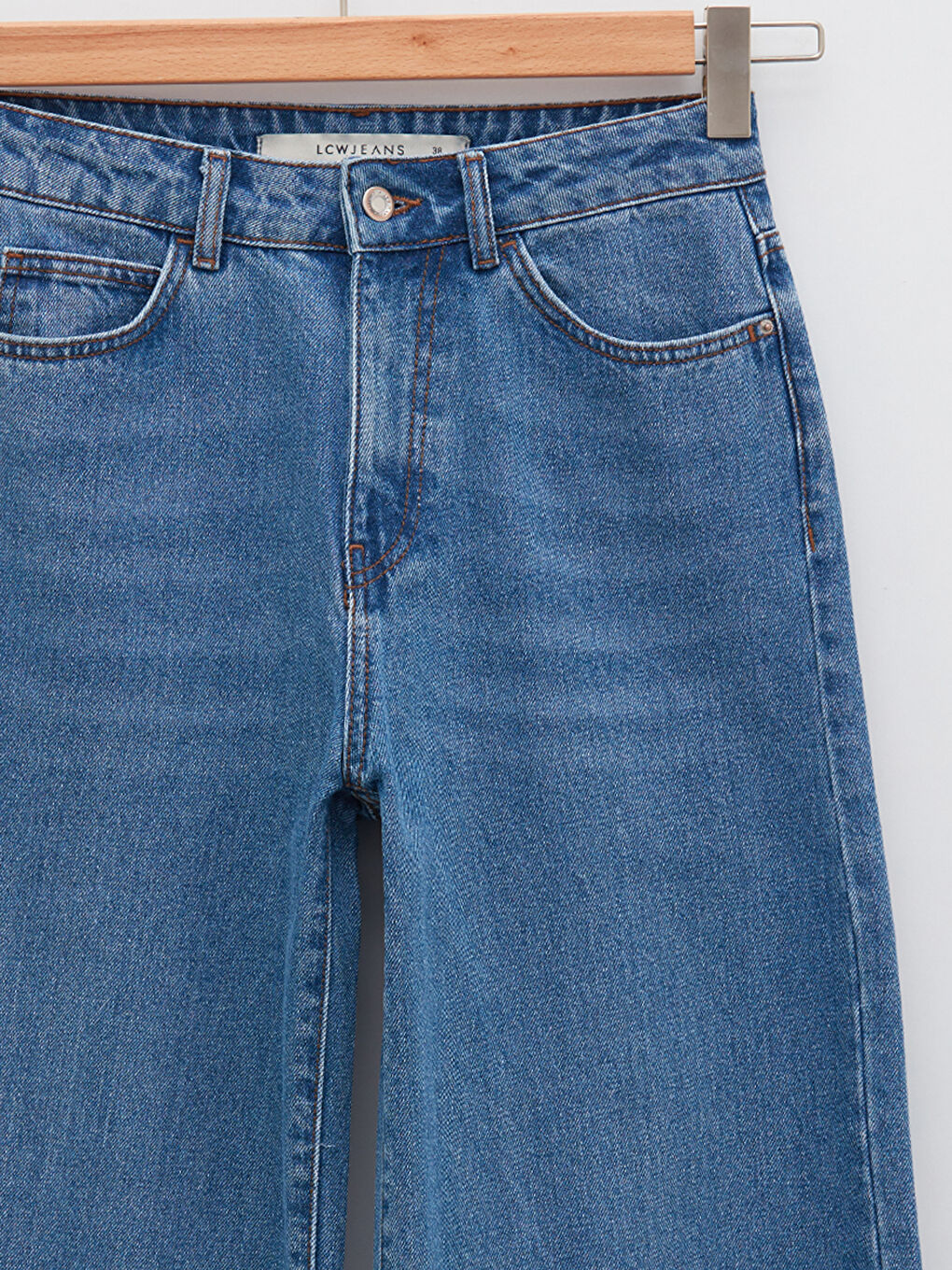 İndigo Standart Fit Cep Detaylı Geniş Paça Rodeo Kadın Jean Pantolon-7