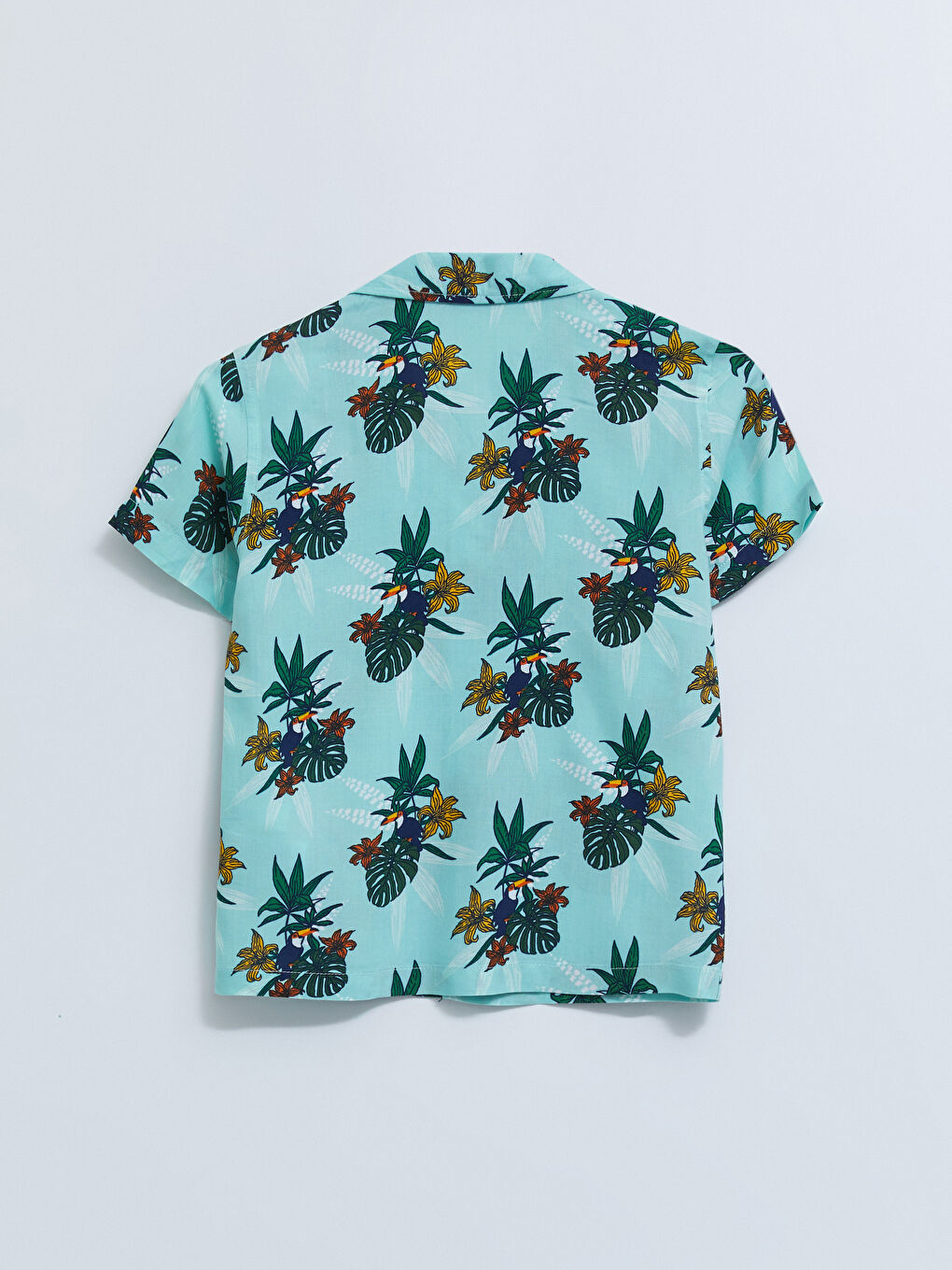 Mavi Desenli Kısa Kollu Viskon Erkek Çocuk Gömlek-1