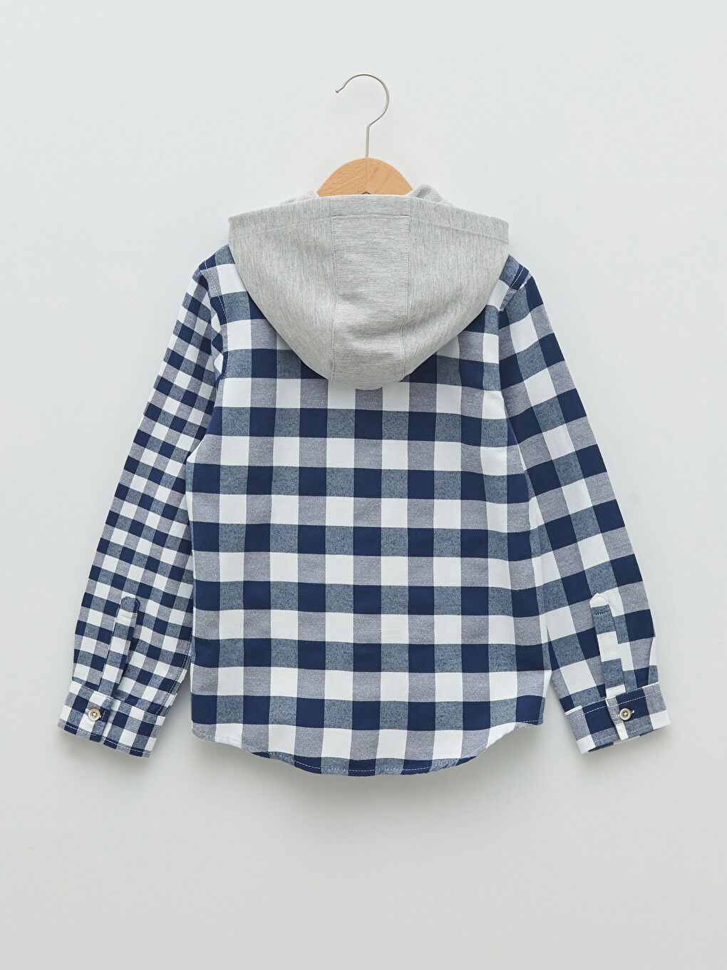 Hooded Plaid Long Sleeve Gabardine Boy Shirt-1