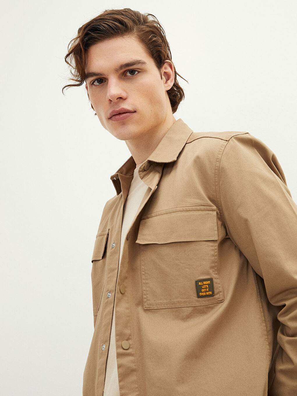 Kahverengi Regular Fit Uzun Kollu Gabardin Erkek Gömlek