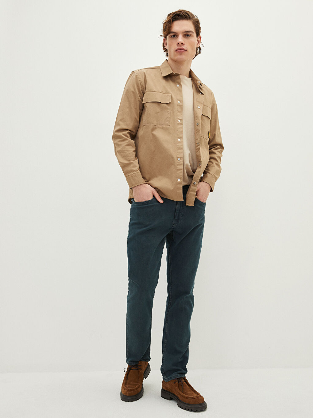 Kahverengi Regular Fit Uzun Kollu Gabardin Erkek Gömlek-2