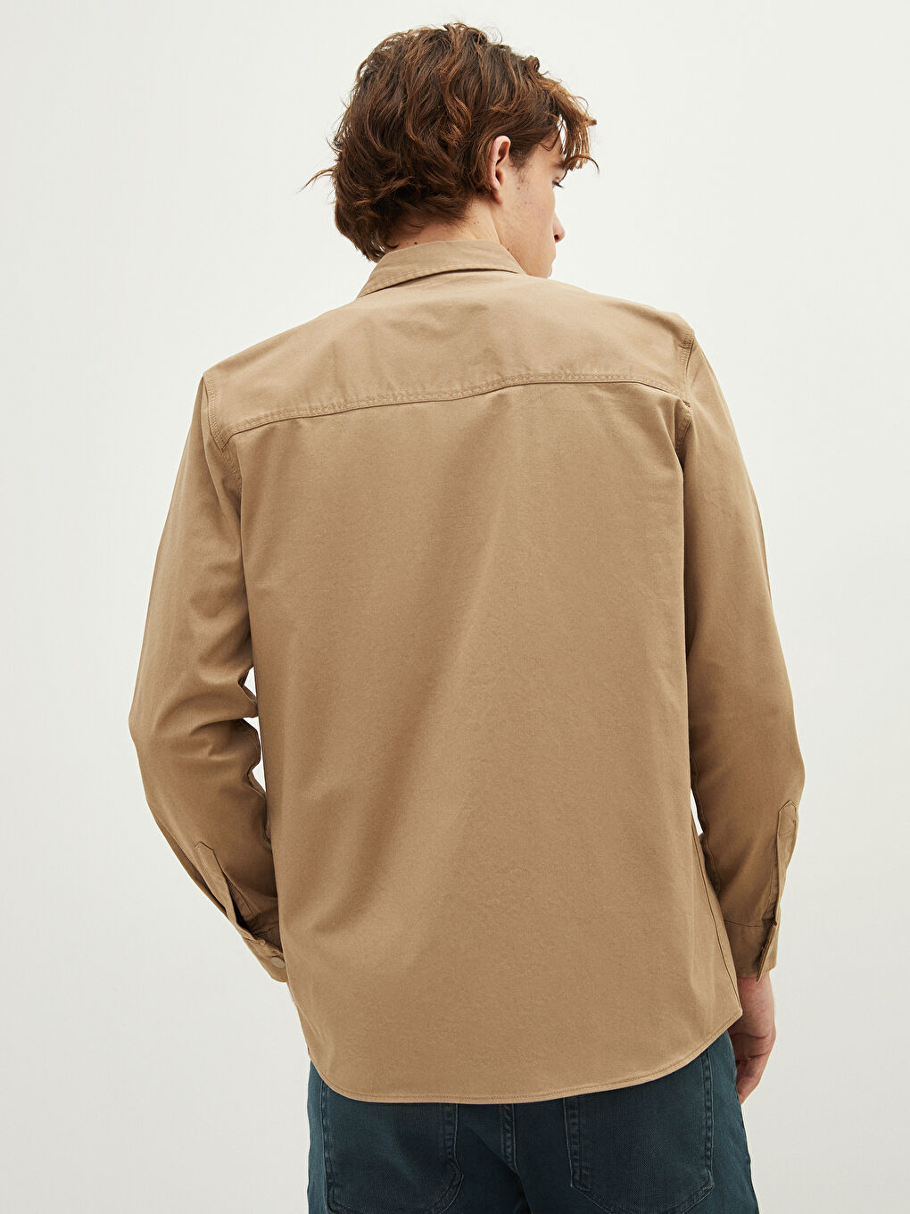 Kahverengi Regular Fit Uzun Kollu Gabardin Erkek Gömlek-4