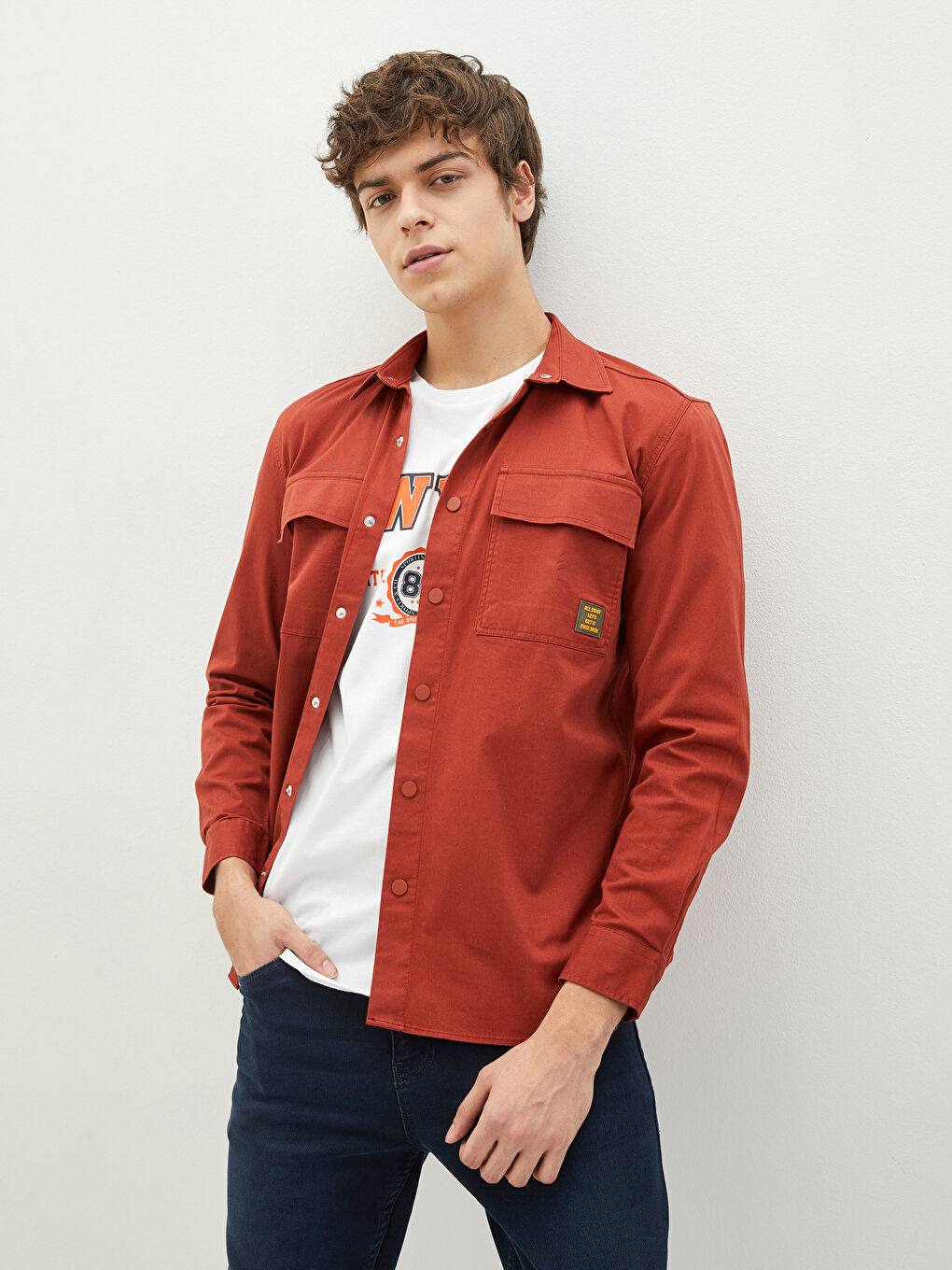 Turuncu Regular Fit Uzun Kollu Gabardin Erkek Gömlek