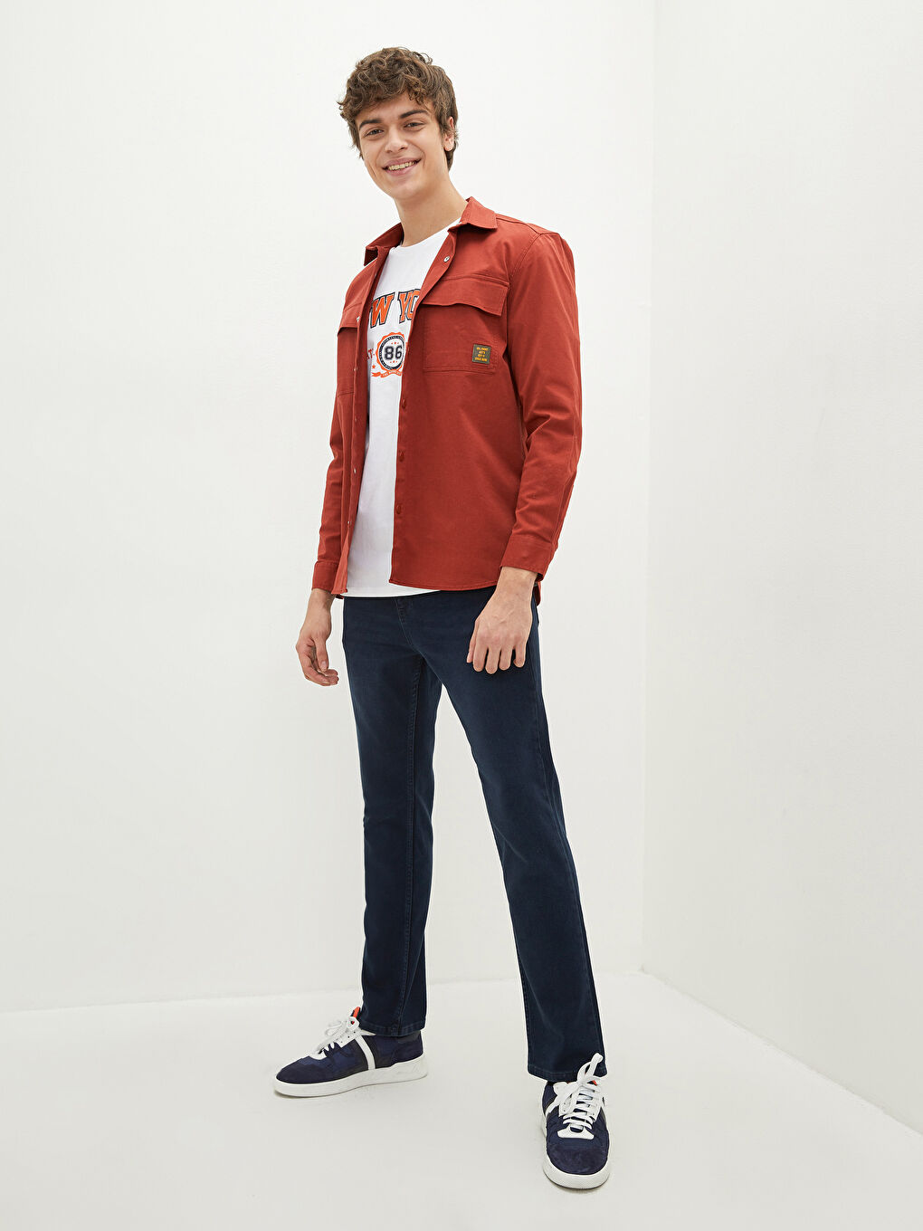 Turuncu Regular Fit Uzun Kollu Gabardin Erkek Gömlek-1