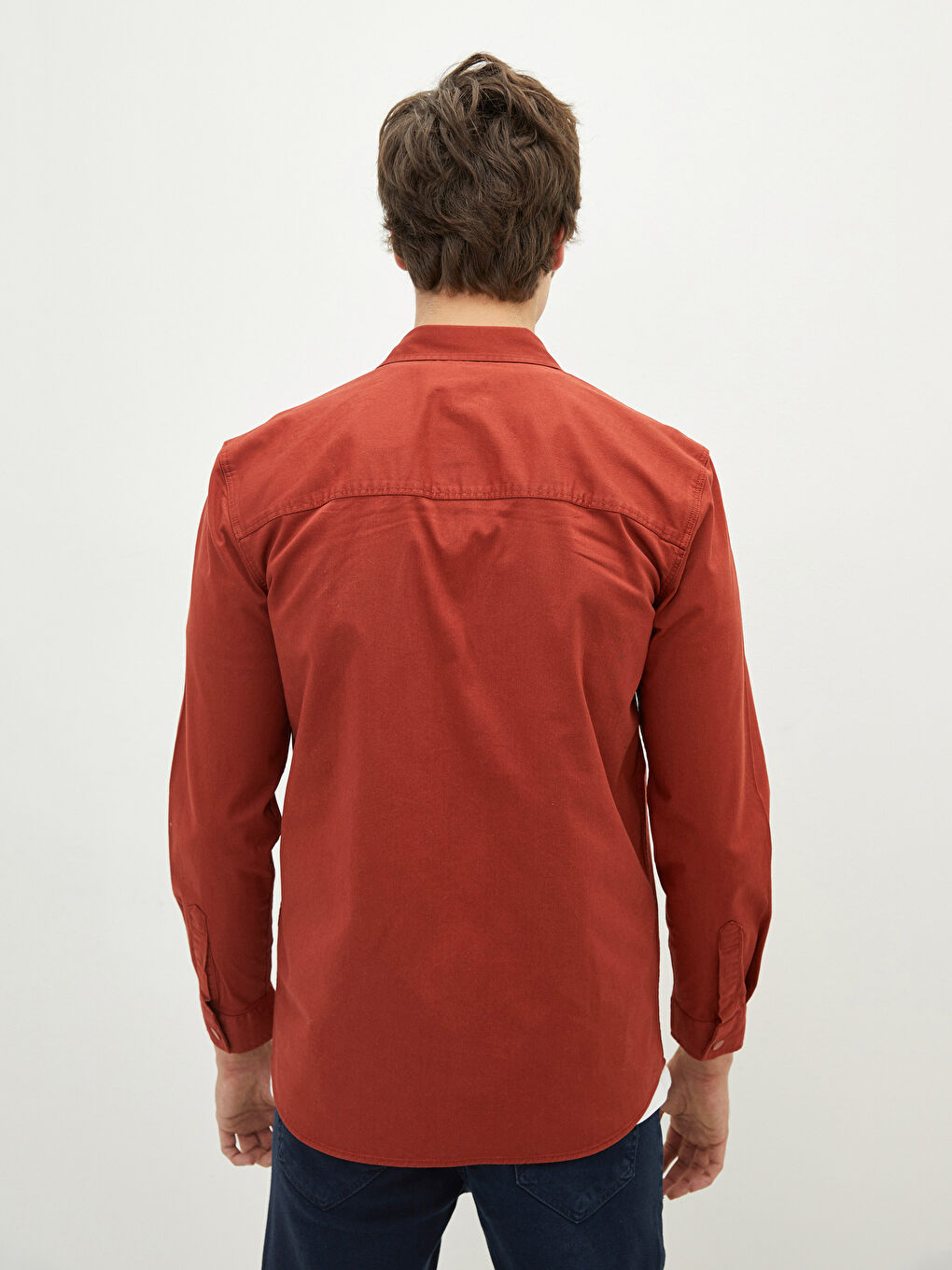 Turuncu Regular Fit Uzun Kollu Gabardin Erkek Gömlek-4