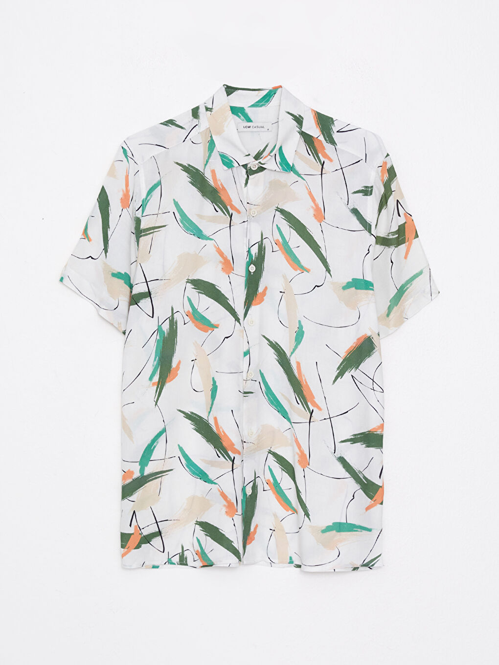 Bej Regular Fit Kısa Kollu Desenli Viskon Erkek Gömlek