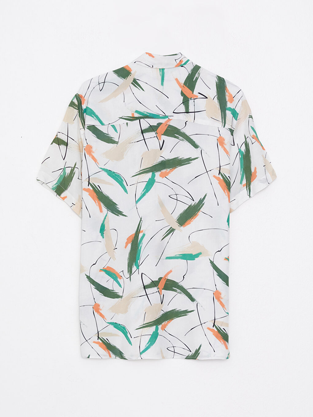 Bej Regular Fit Kısa Kollu Desenli Viskon Erkek Gömlek-1