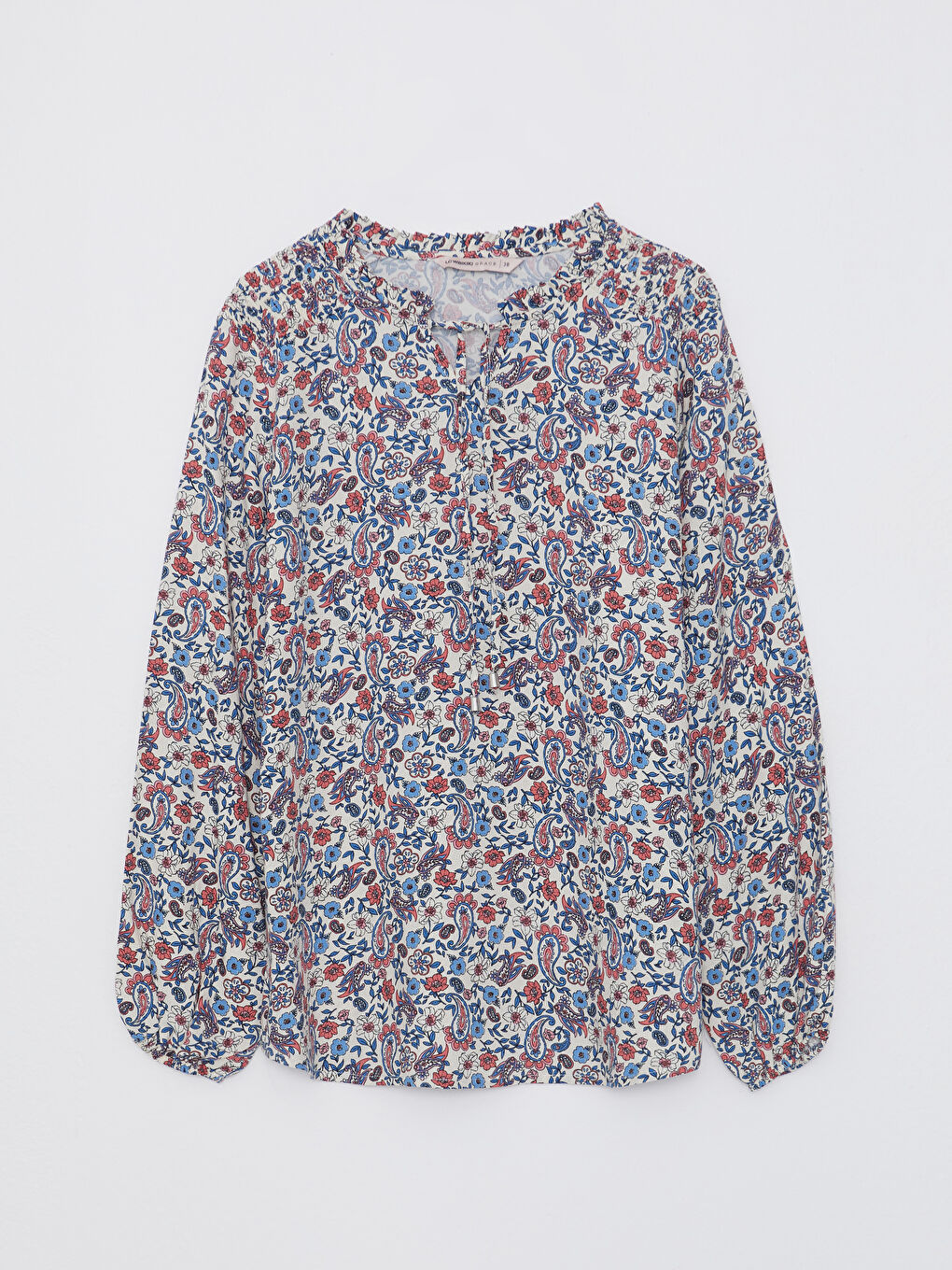 Tie Neck Patterned Long Sleeve Women's Blouse-5