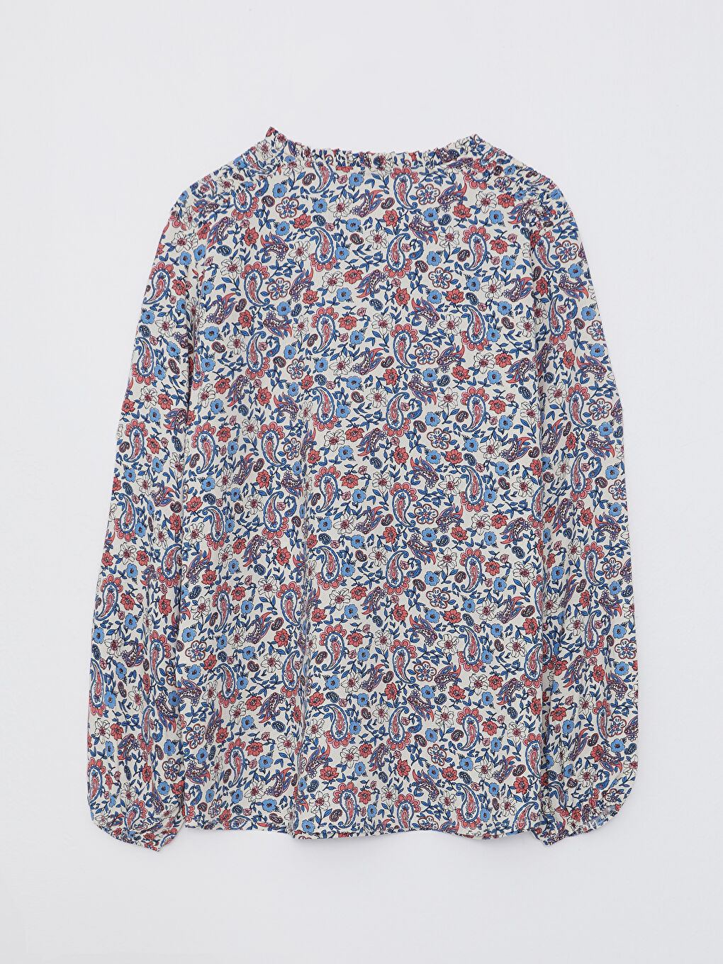 Tie Neck Patterned Long Sleeve Women's Blouse-6