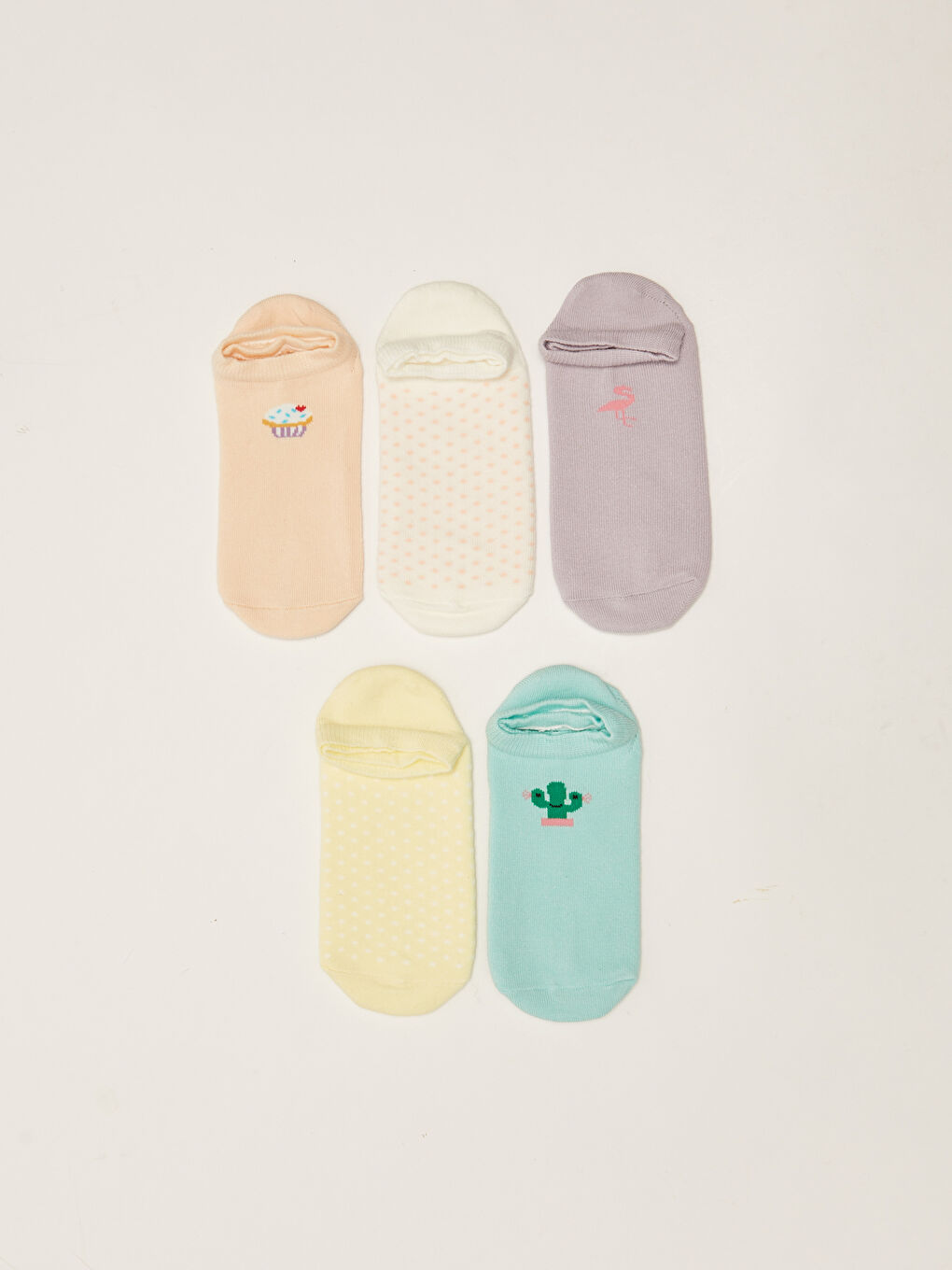 Pembe Desenli Kadın Patik Çorap 5 'li-1