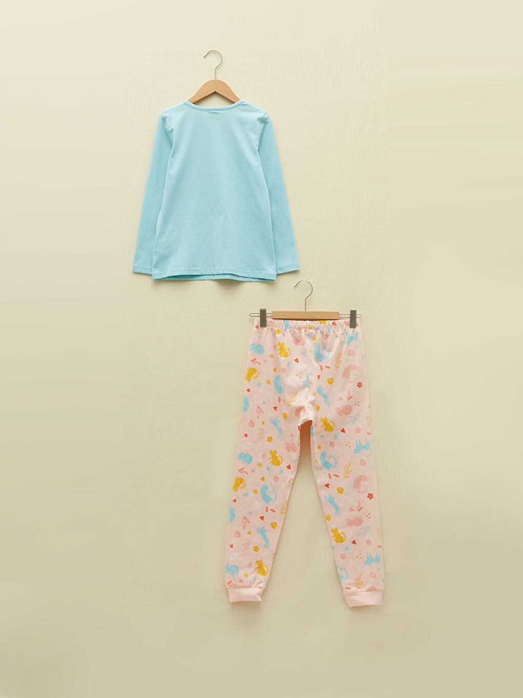 Turkuaz Bisiklet Yaka Baskılı Uzun Kollu Kız Çocuk Pijama Takımı-1