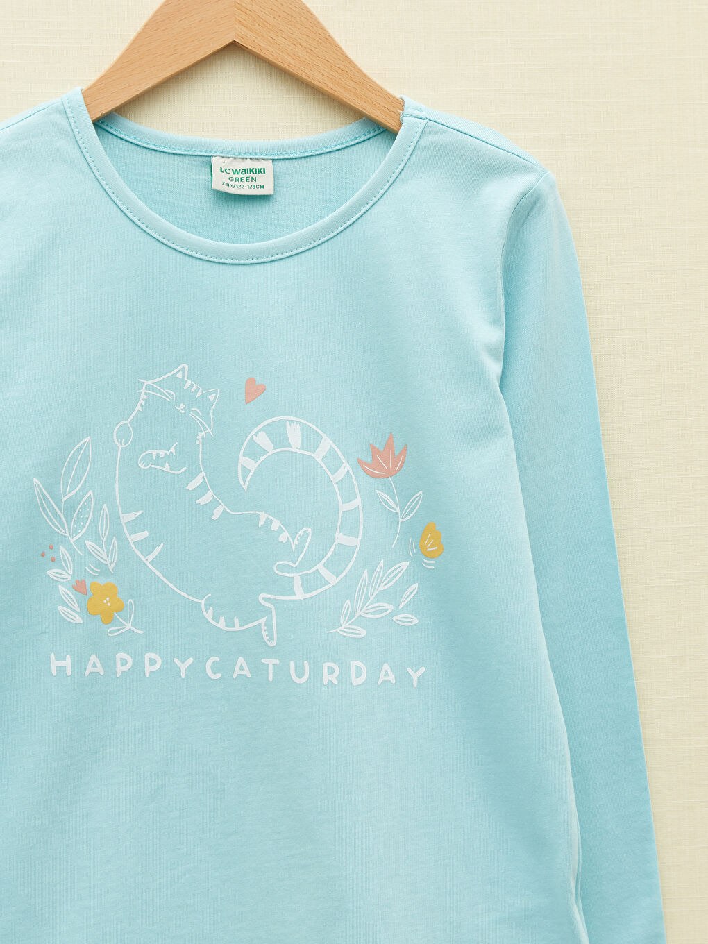 Turkuaz Bisiklet Yaka Baskılı Uzun Kollu Kız Çocuk Pijama Takımı-2