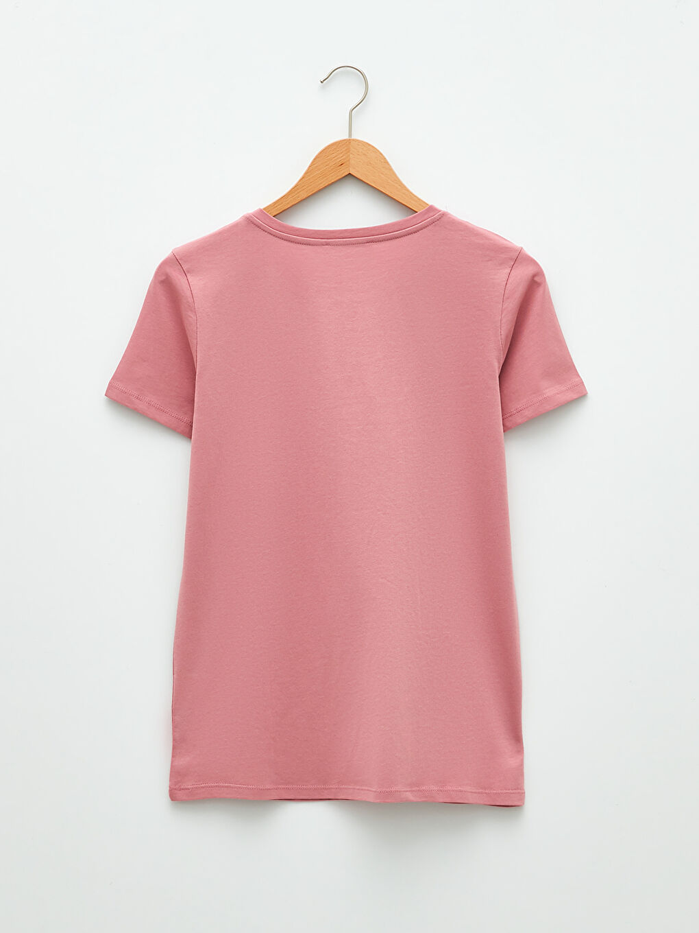 Pembe Bisiklet Yaka Baskılı Kısa Kollu Pamuklu Kadın Tişört-6