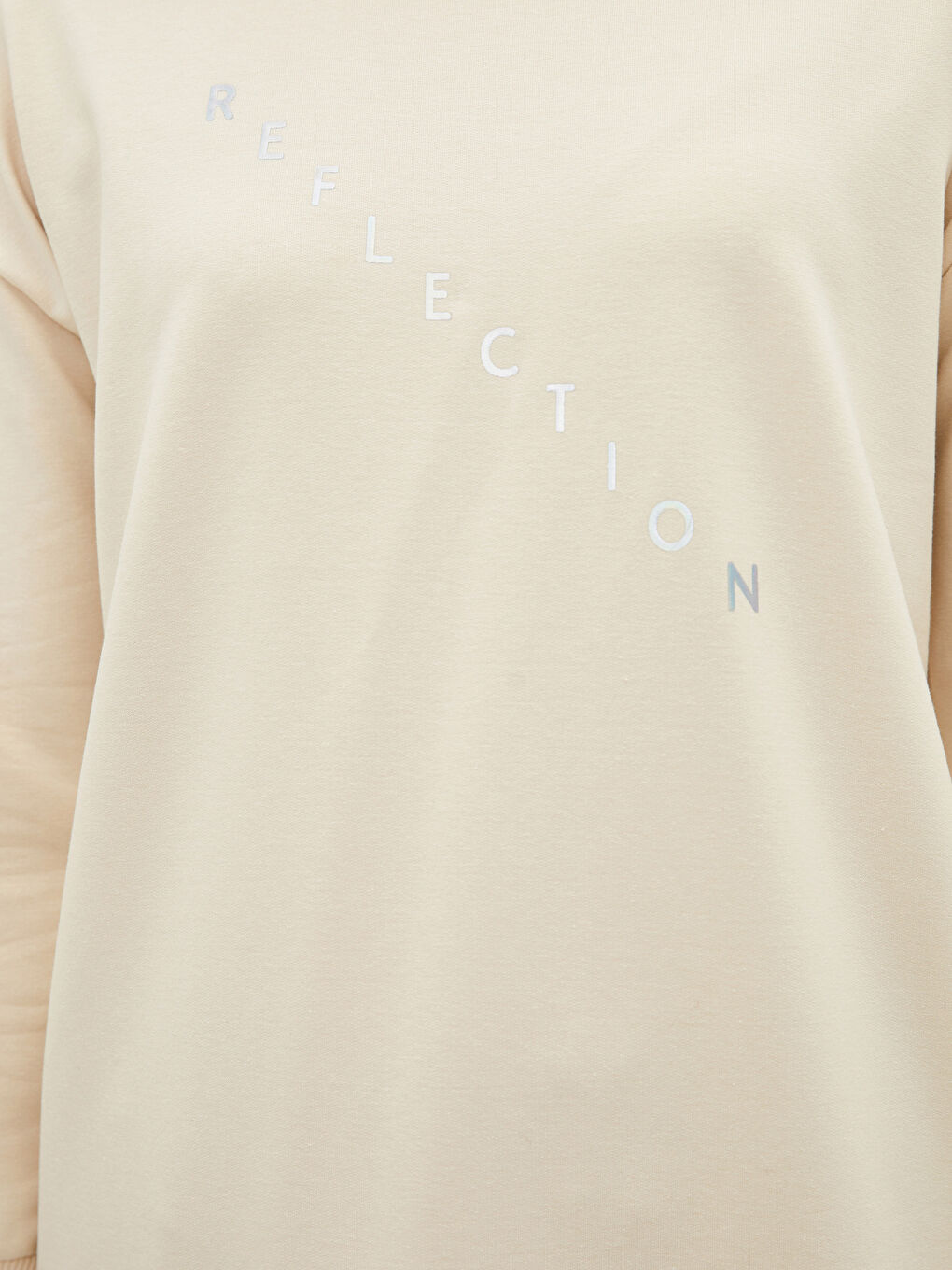 Gri Bisiklet Yaka Yazı Baskılı Uzun Kollu Kadın Sweatshirt Tunik-2