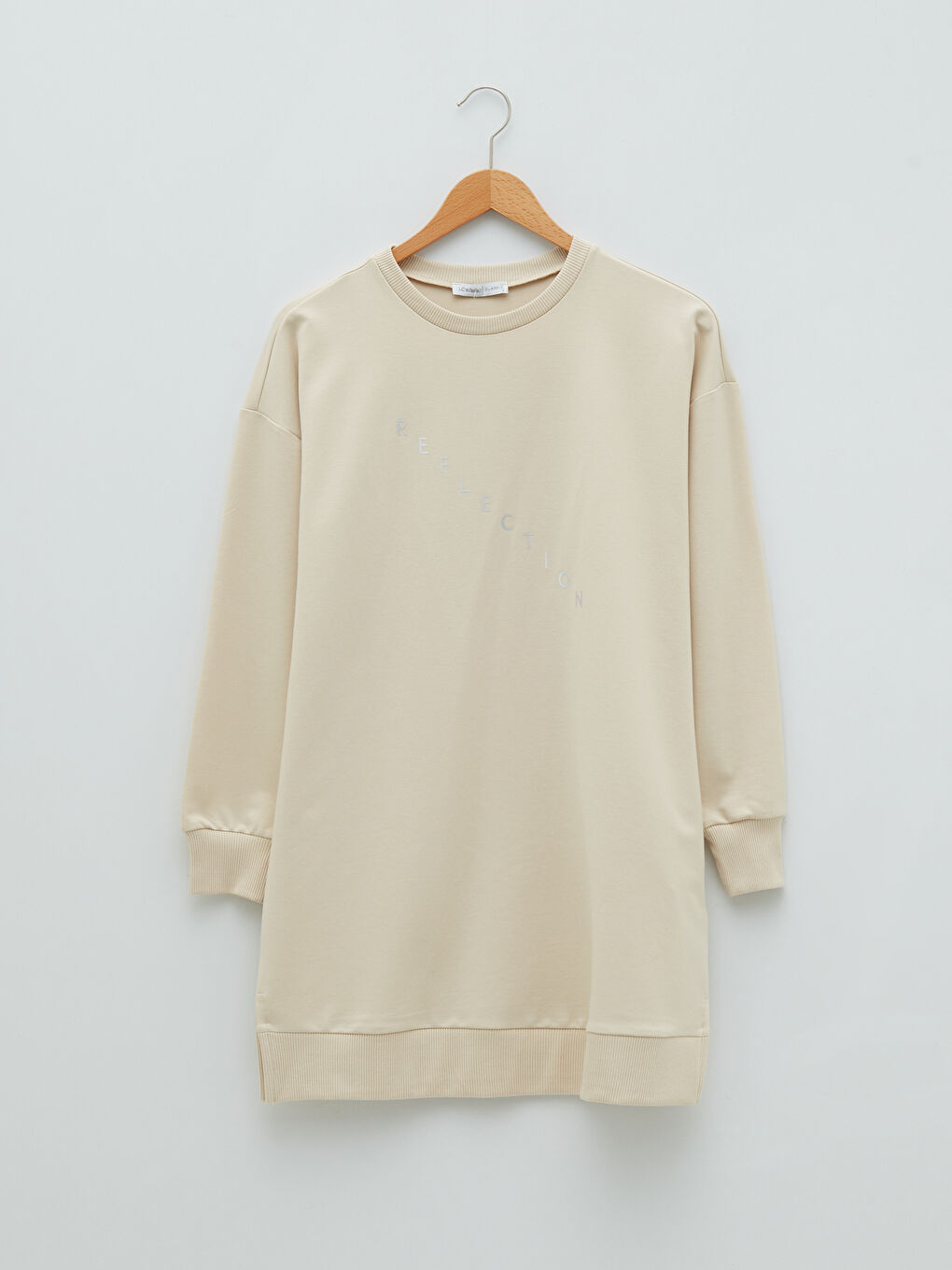 Gri Bisiklet Yaka Yazı Baskılı Uzun Kollu Kadın Sweatshirt Tunik-4