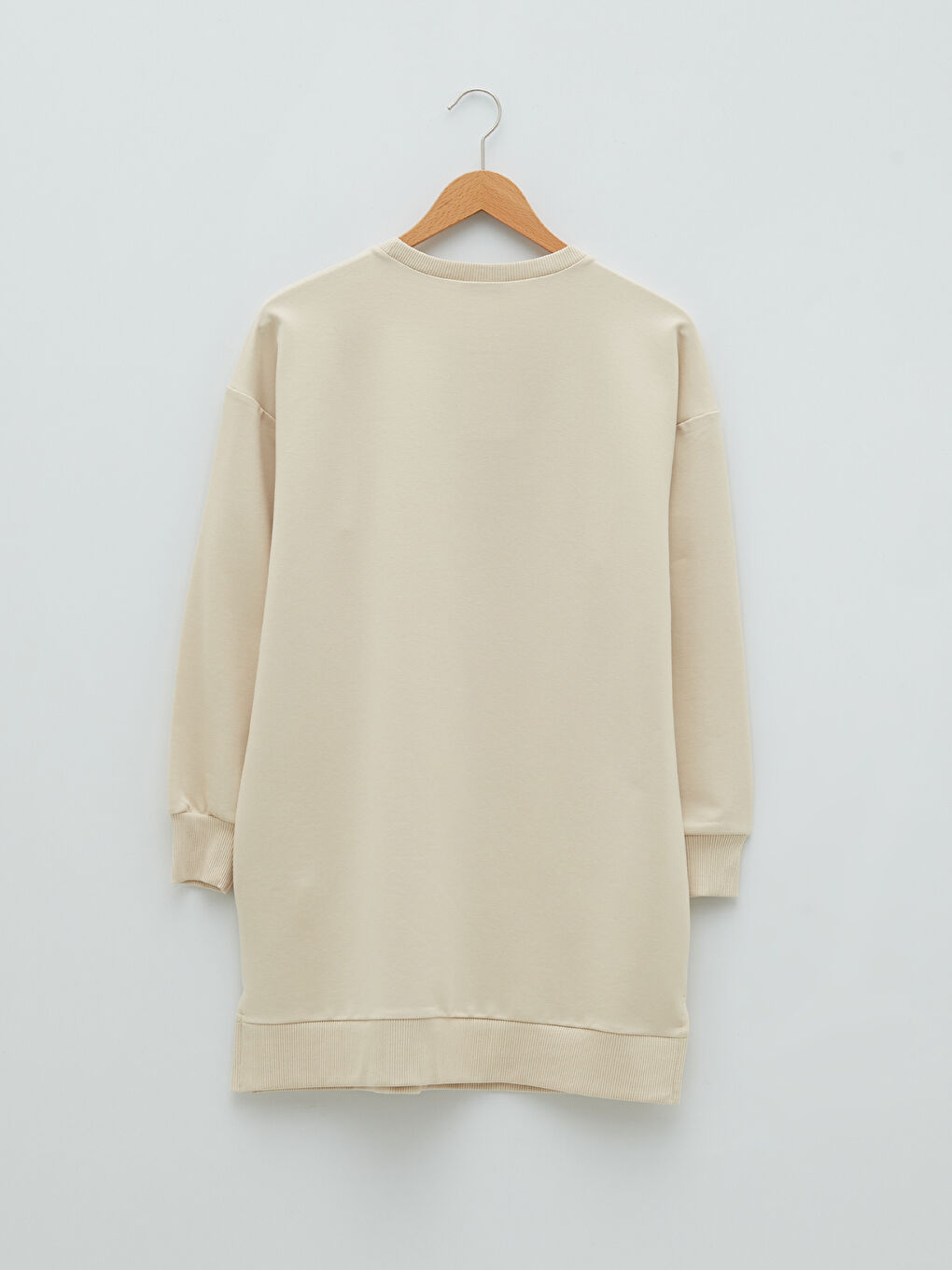 Gri Bisiklet Yaka Yazı Baskılı Uzun Kollu Kadın Sweatshirt Tunik-5