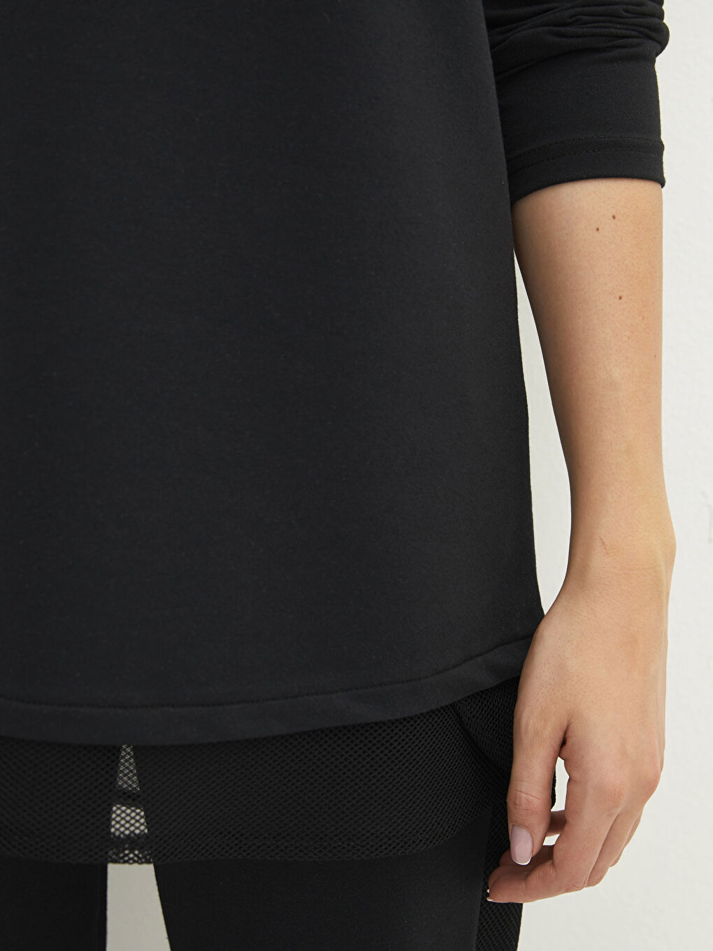 تونيك سويتشيرت كم طويل سادة بياقة دائرية للسيدات-3