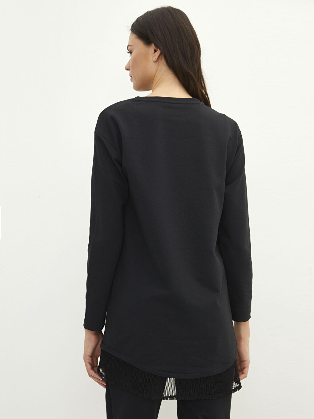 تونيك سويتشيرت كم طويل سادة بياقة دائرية للسيدات-4