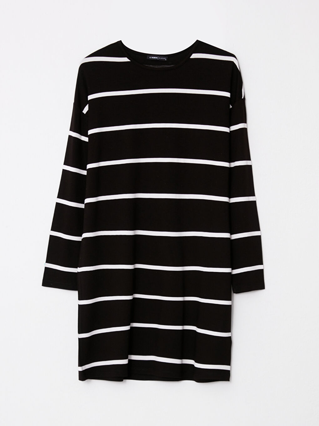 تونيك سويتشيرت مخطط بياقة دائرية وكم طويل للسيدات-5