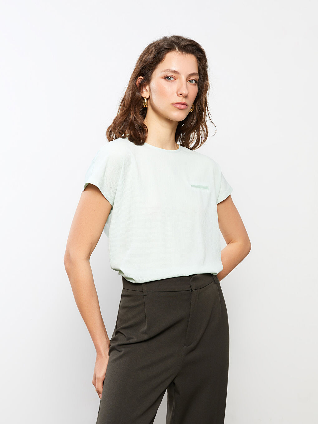 Crew Neck Plain Short Sleeve Women's T-Shirt-2