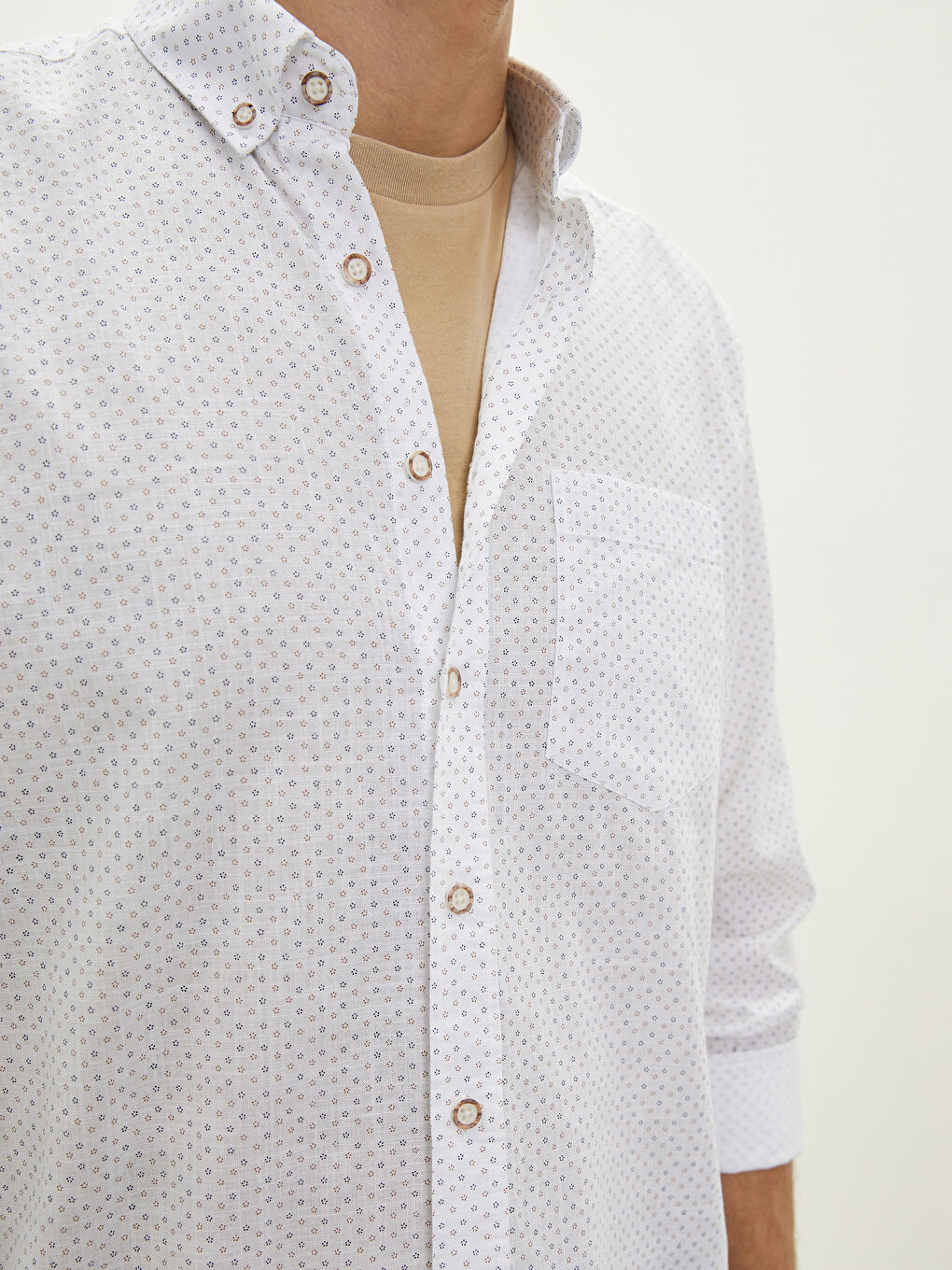 Regular Fit Long Sleeve Patterned Poplin Men's Shirt-3