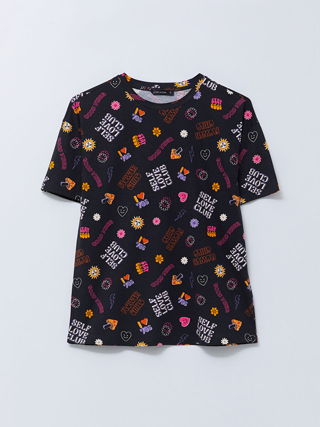 Tricou din Bumbac cu Mânecă Scurtă Imprimat și Guler Rotund pentru Femei-5