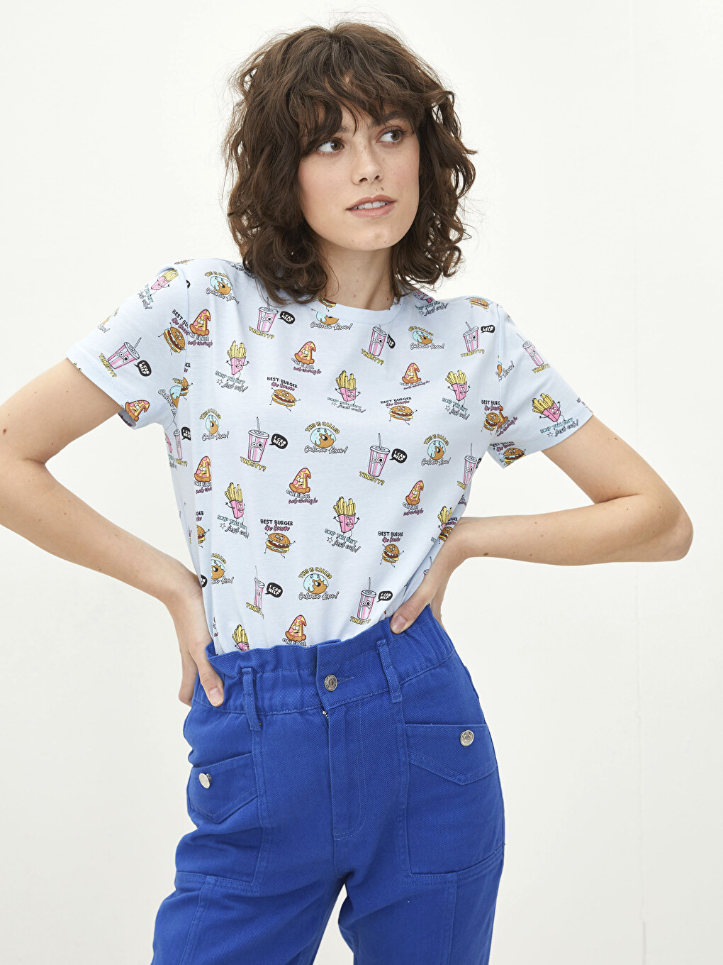 Crew Neck Patterned Short Sleeve Cotton Women's T-shirt