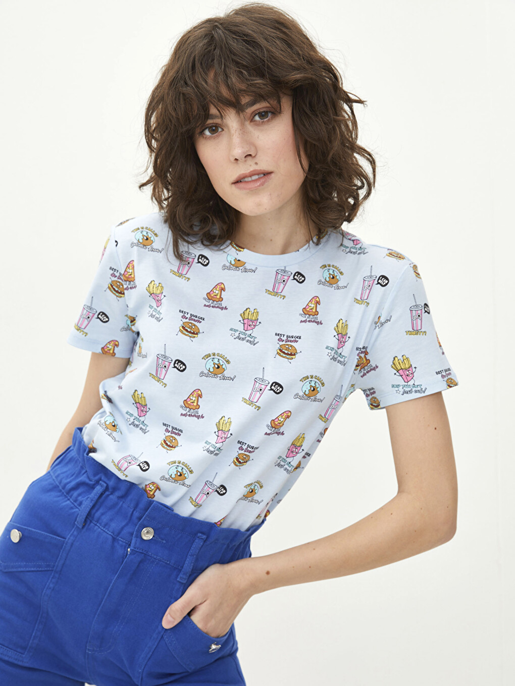 Crew Neck Patterned Short Sleeve Cotton Women's T-shirt-1