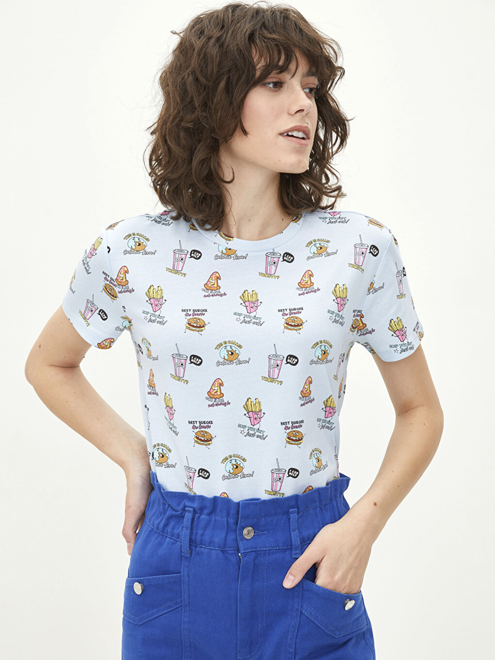 Crew Neck Patterned Short Sleeve Cotton Women's T-shirt-2