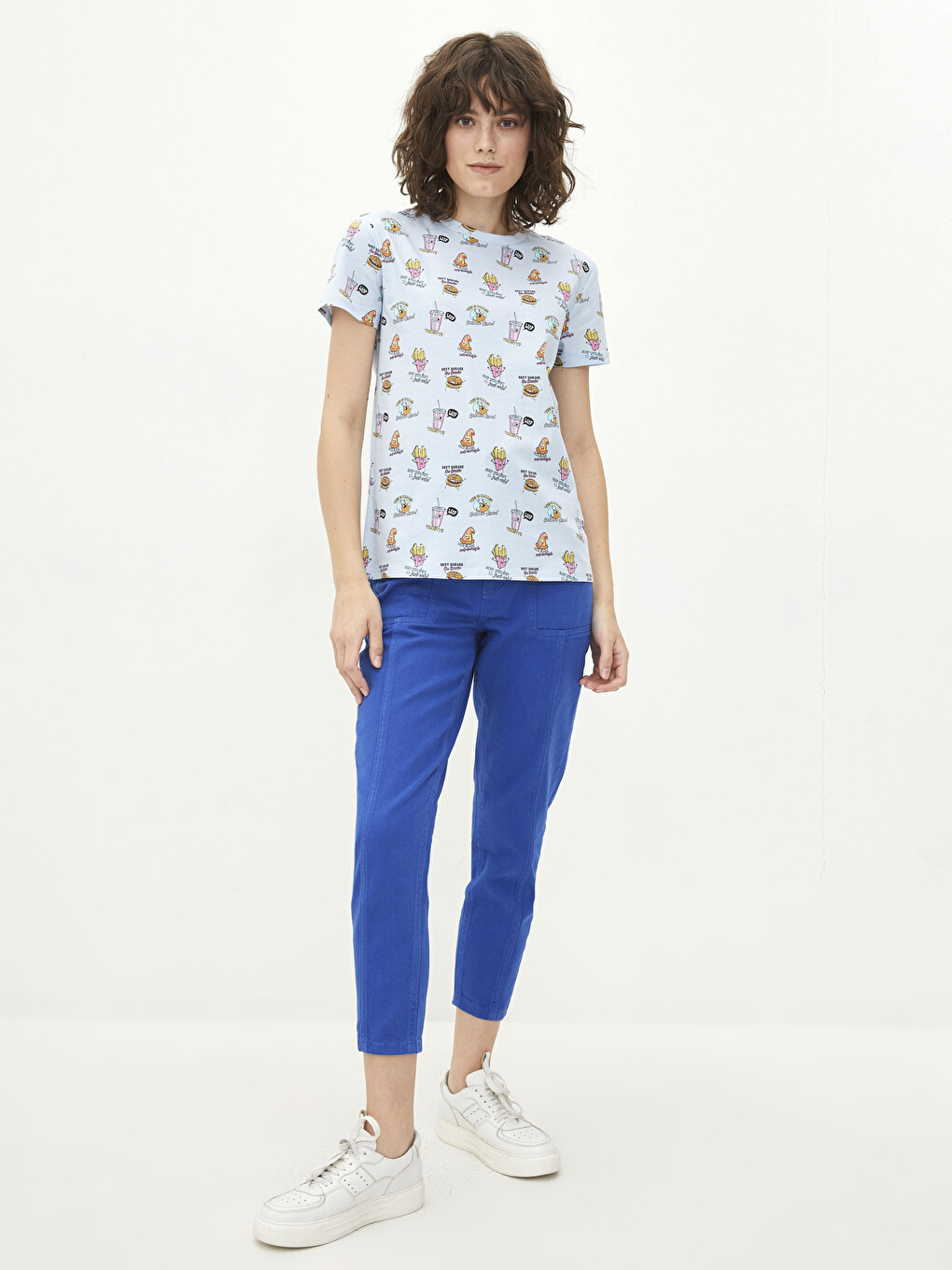 Crew Neck Patterned Short Sleeve Cotton Women's T-shirt-3