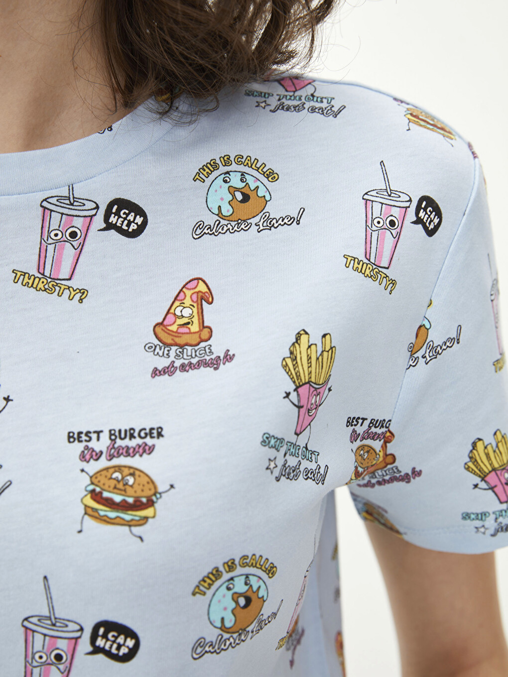 Crew Neck Patterned Short Sleeve Cotton Women's T-shirt-4