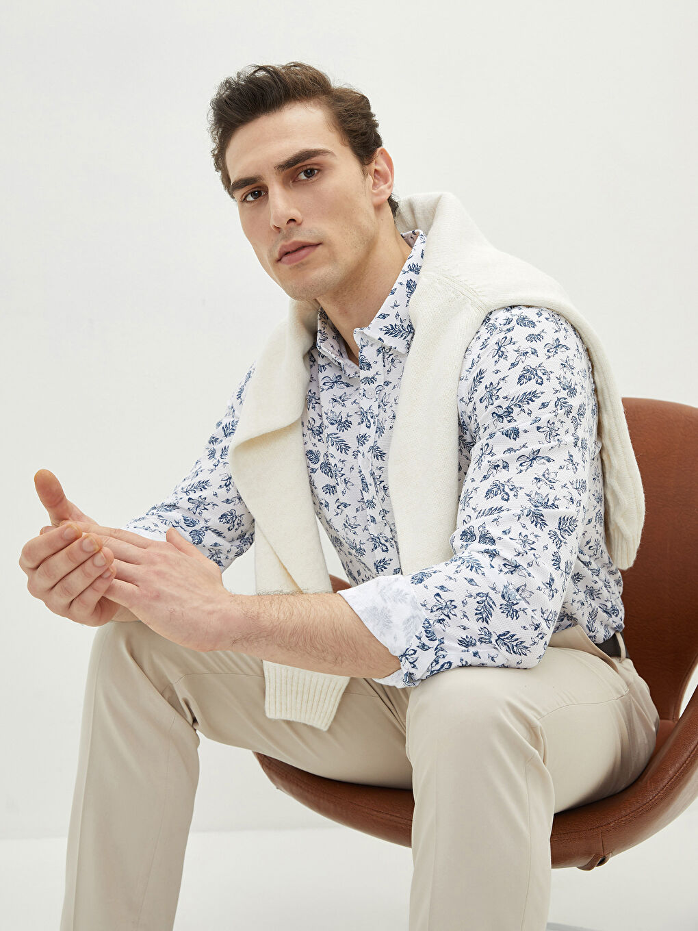 Slim Fit Long Sleeve Patterned Men's Shirt