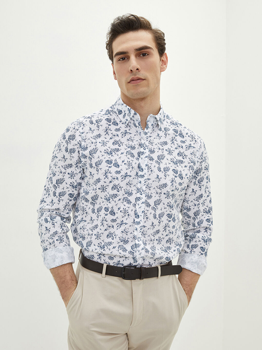 Slim Fit Long Sleeve Patterned Men's Shirt-1