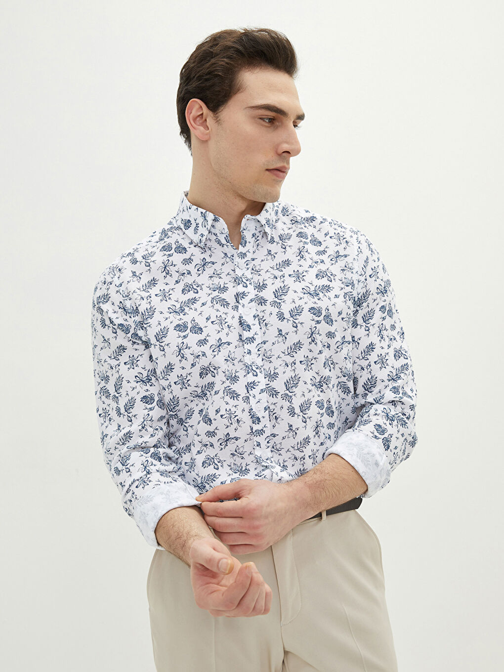 Slim Fit Long Sleeve Patterned Men's Shirt-2