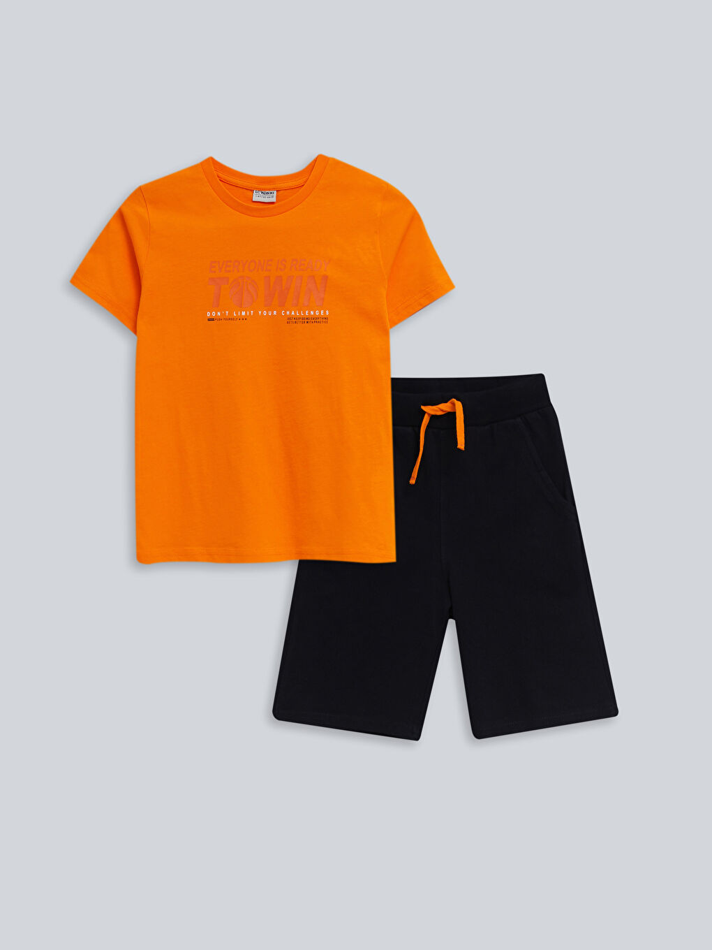 Turuncu Bisiklet Yaka Baskılı Kısa Kollu Erkek Çocuk Tişört ve Şort