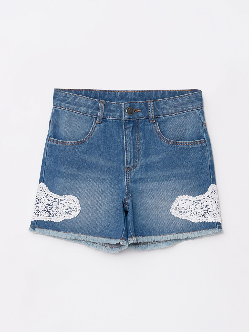 Short en Jean Fille avec Détails en Dentelle
